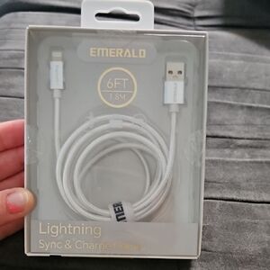 Emerald 6FT White Silver Lightning Sync & Charge Cable Compatible With Apple